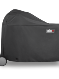 This lightweight yet durable Summit Charcoal Grill Centre Cover is easy to pull on and off your Weber barbecue. Its fastening straps keep it from blowing away, and its water resistant material helps to maintain a clean, sleek surface. Fits: Summit® Charcoal Grill Centre